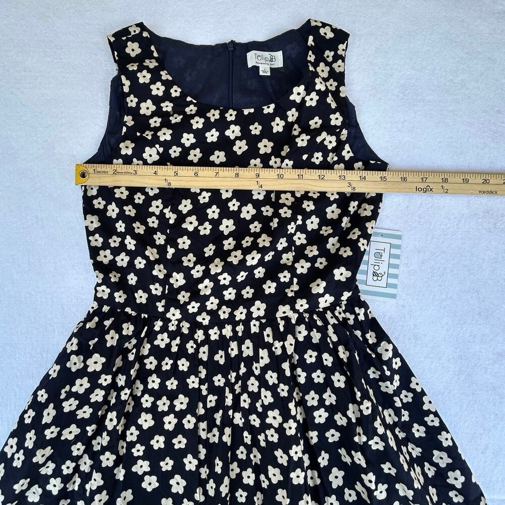 Tulip B Navy Floral Fit Flare Dress Small Cotton Sleeveless Skater - Picture 3 of 7